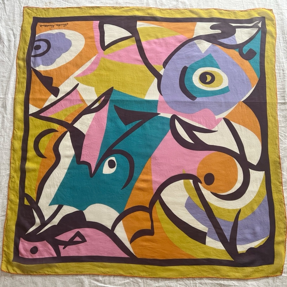 Vintage Christian Fischbacher Abstract Print Silk Scarf